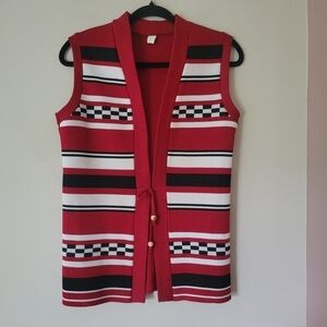 Vintage 70s Striped Sweater Vest Knit Tie Front Mod Festival Boho